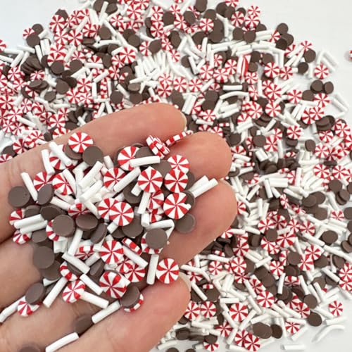 EHOPE Christmas Slices Fake Sprinkles Resin Sprinkles Fake Candy Sprinkles Clay Sprinkles Polymer Sprinkles Polymer Clay Slices for Nail Art DIY Crafts Cake Phone(Brown Round+Red Candy-40G) - Image 4