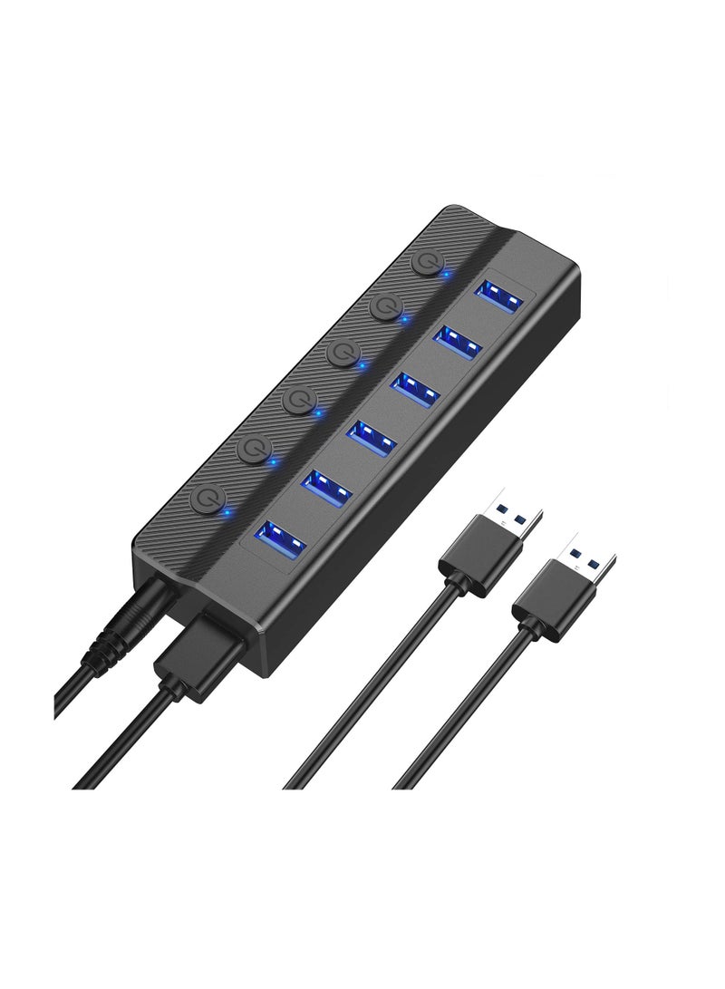 6 Port USB 3.0 Hub with Power Adapter for Mac and PC, High Speed USB Splitter and Extension for Multiple Devices - Image 1