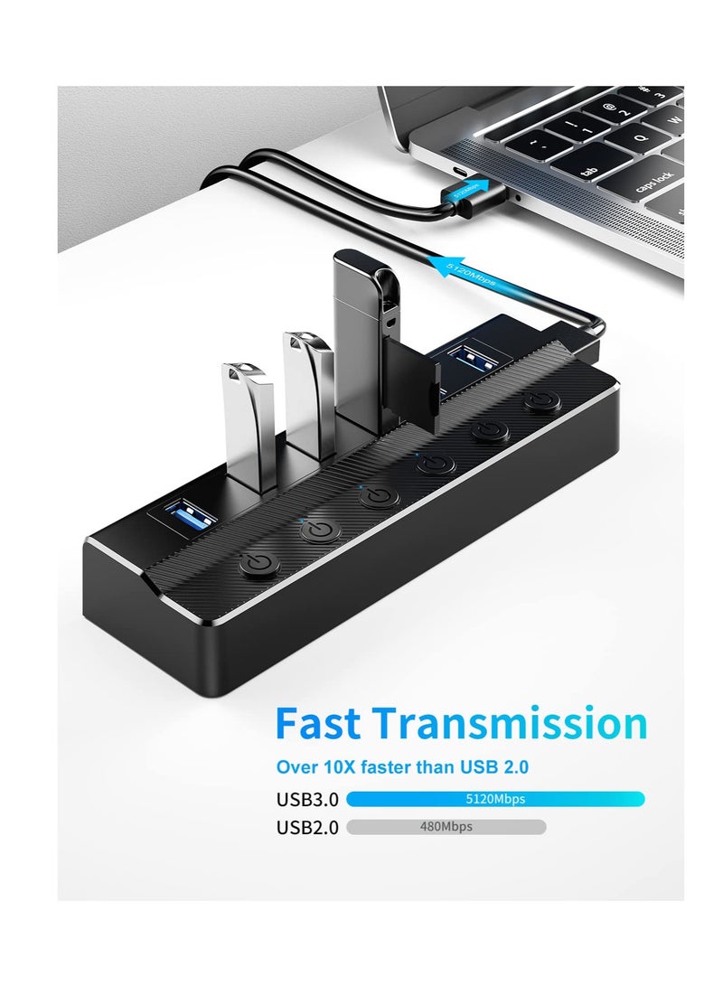 6 Port USB 3.0 Hub with Power Adapter for Mac and PC, High Speed USB Splitter and Extension for Multiple Devices - Image 3