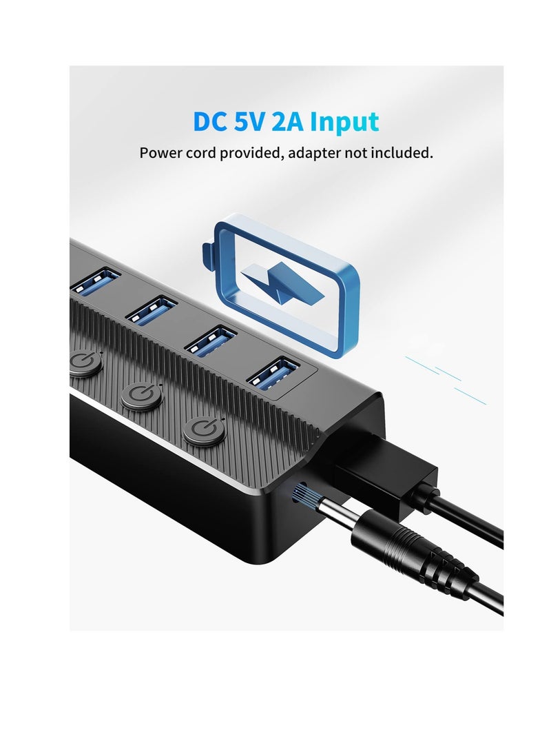 6 Port USB 3.0 Hub with Power Adapter for Mac and PC, High Speed USB Splitter and Extension for Multiple Devices - Image 4