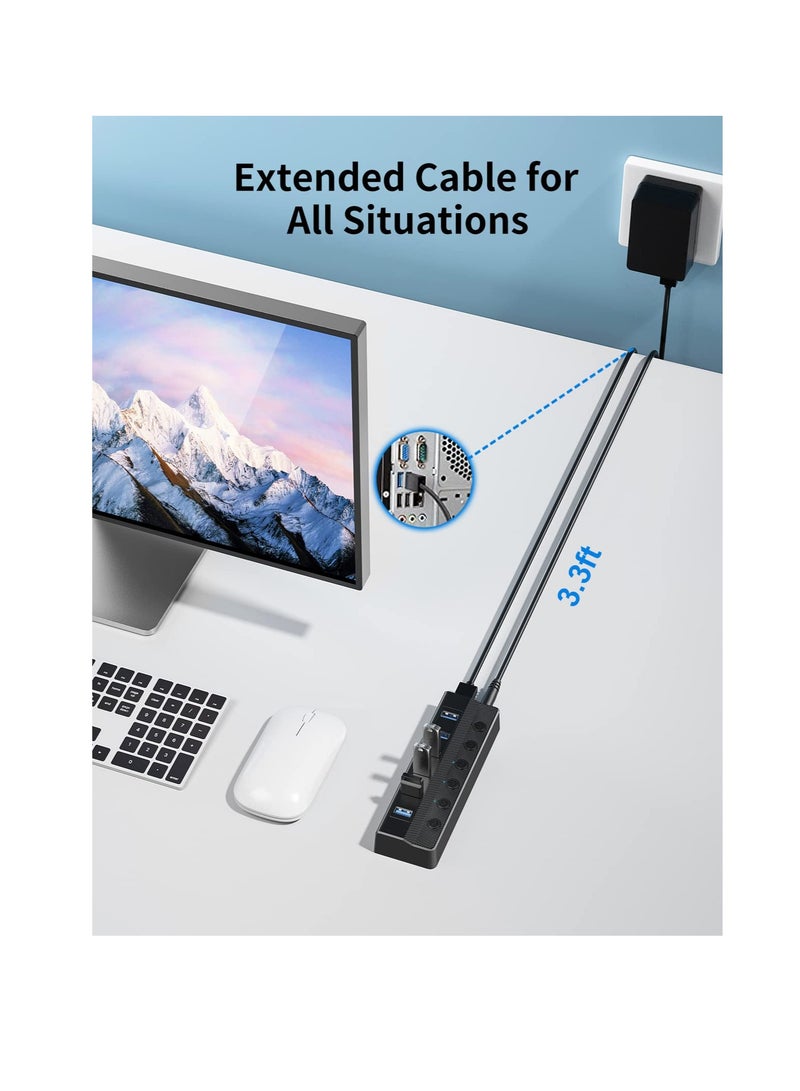 6 Port USB 3.0 Hub with Power Adapter for Mac and PC, High Speed USB Splitter and Extension for Multiple Devices - Image 5