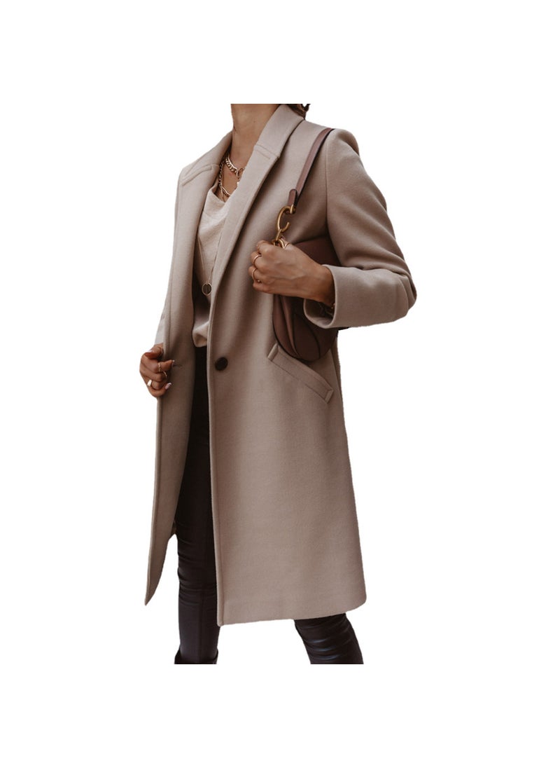 Generic - Autumn Winter Solid Turn-Down Collar Coat for Women Brown - Image 1