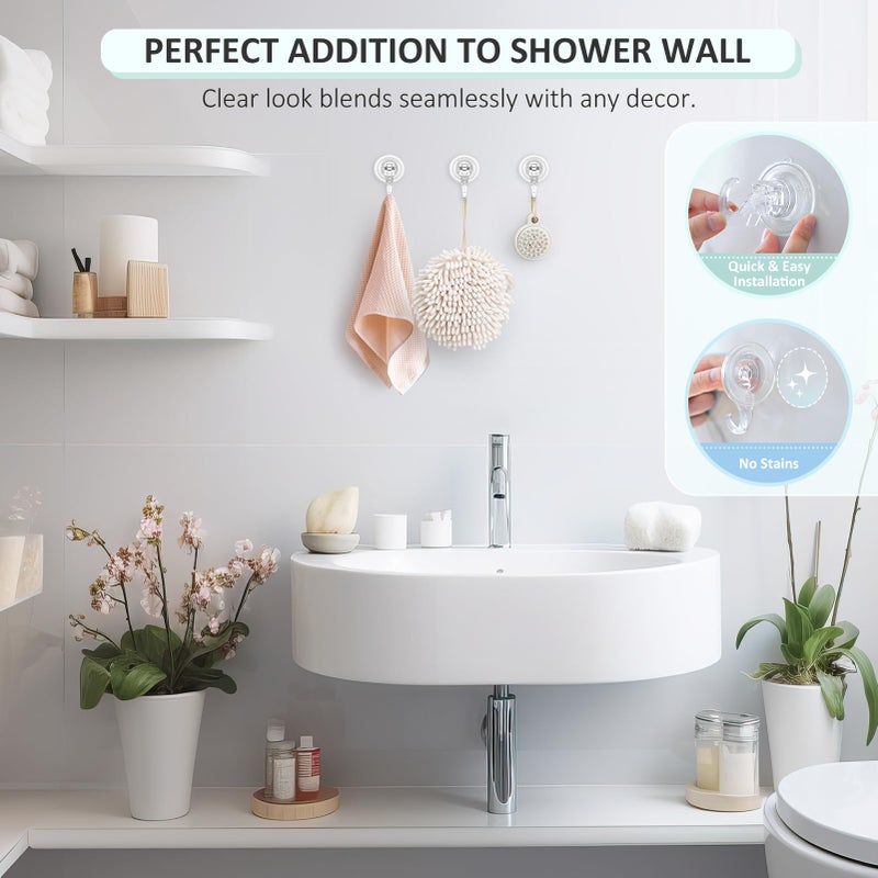 VIS'V Suction Cup Hooks, Small Shower Suction Hooks, Heavy Duty, Removable and Reusable, Clear, 2 Pcs - Image 2