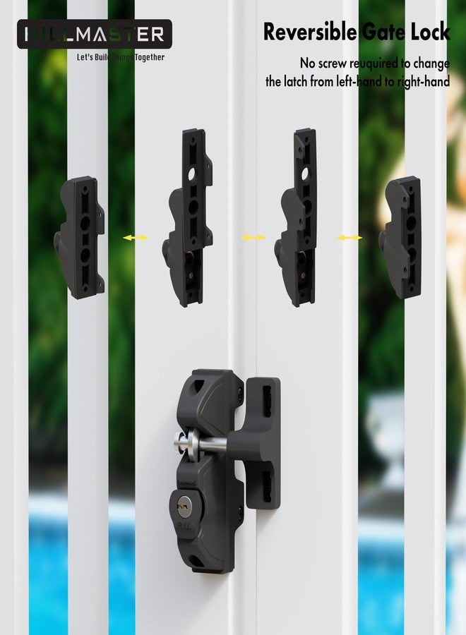 HILLMASTER Key Lockable 2 Way Gate Latch,Key Operates on Both Sides of Gate,2 Sided Gate Fence Lock for Outdoor Gates,Locking Gate Door Lock Fence Latch Gate Hardware for Metal,Wood,Vinyl Fence,Black Finish - Image 5
