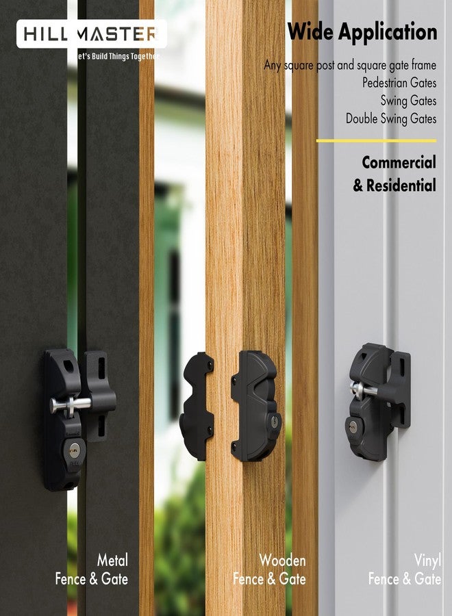 HILLMASTER Key Lockable 2 Way Gate Latch,Key Operates on Both Sides of Gate,2 Sided Gate Fence Lock for Outdoor Gates,Locking Gate Door Lock Fence Latch Gate Hardware for Metal,Wood,Vinyl Fence,Black Finish - Image 4