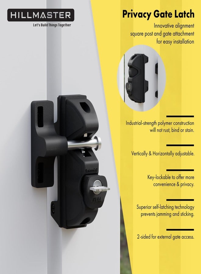 HILLMASTER Key Lockable 2 Way Gate Latch,Key Operates on Both Sides of Gate,2 Sided Gate Fence Lock for Outdoor Gates,Locking Gate Door Lock Fence Latch Gate Hardware for Metal,Wood,Vinyl Fence,Black Finish - Image 2
