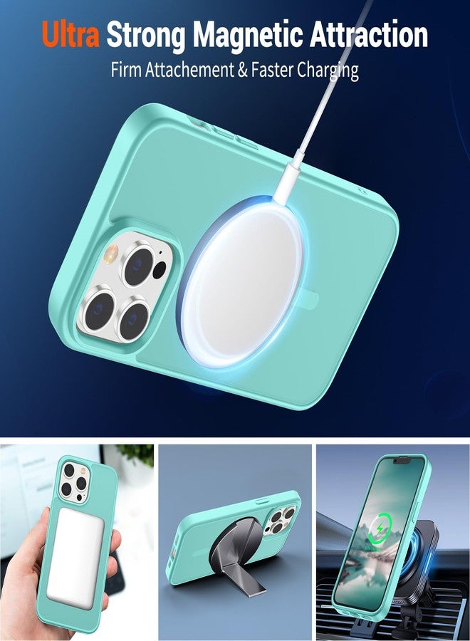 استلق جراب SUPFINE المغناطيسي لهاتف iPhone 13 Pro (متوافق مع MagSafe) (حماية فائقة ضد السقوط بمعايير عسكرية) غطاء هاتف رفيع وشفاف غير لامع مقاوم للصدمات، أزرق مخضر - Image 5