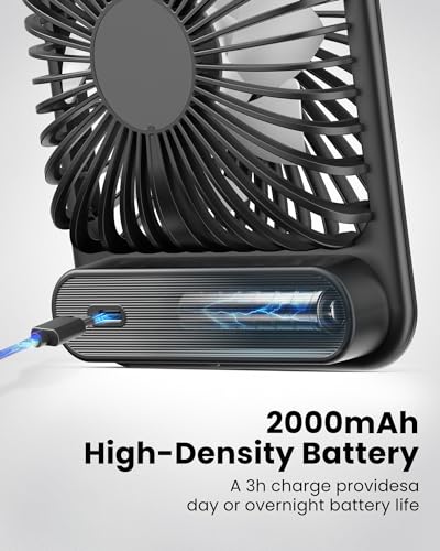 Koonie Battery Operated Desk Fan, 5'' Small USB Portable Fan with Max. 11h Runtime, Strong Wind, 180° Tilt Folding and 3 Speeds Adjustable, Ultra Quiet for Office Travel Camping Bedroom - Image 5