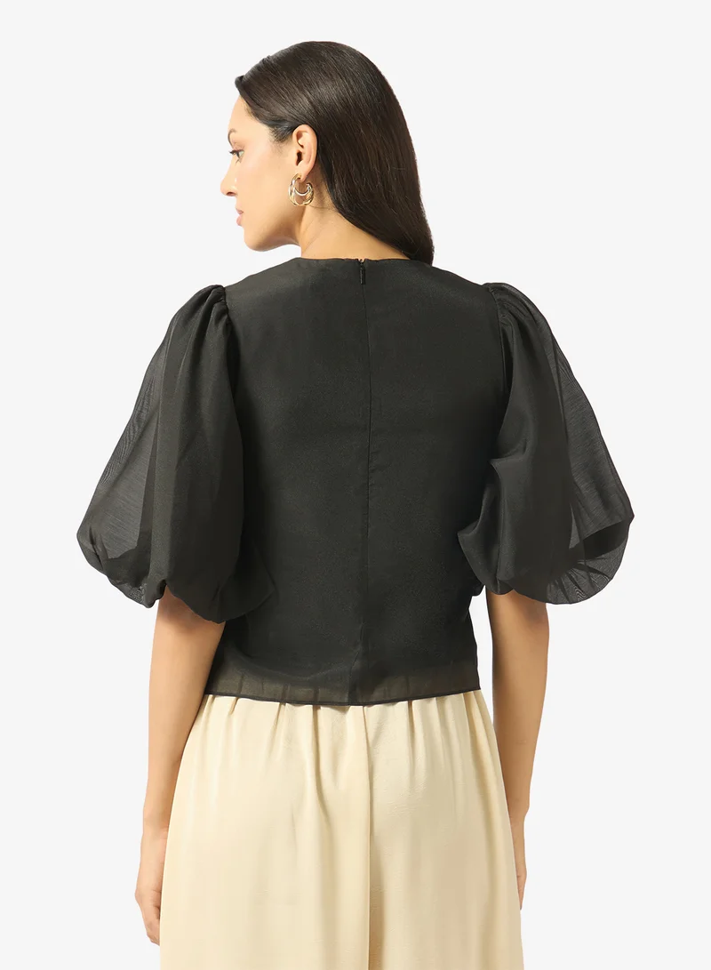 تيد بيكر Marve Organza Crew Neck Balloon Sleeve Top