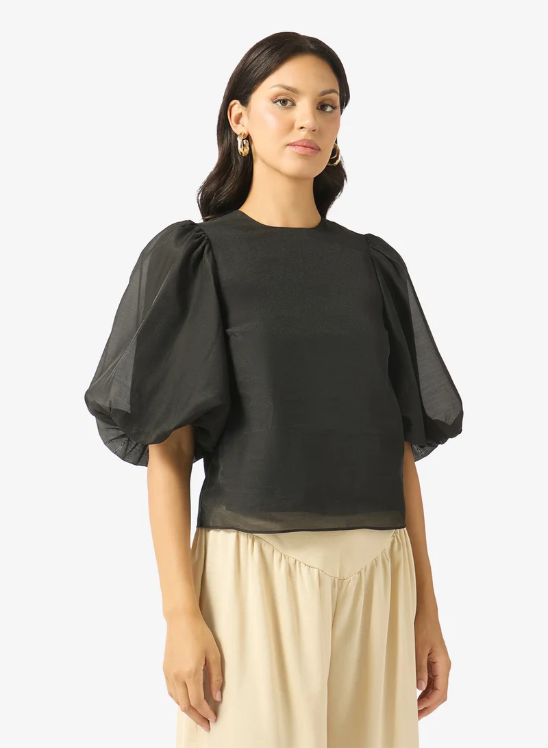 تيد بيكر Marve Organza Crew Neck Balloon Sleeve Top