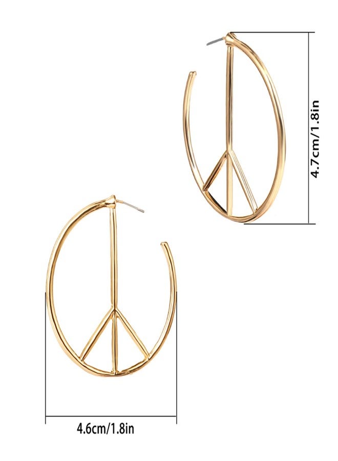 JinYu Peace Sign Symbol Geometric Stud Earrings Jewelry Minimalist Big Round Hoop Statement Earrings for Women (Gold) - Image 2