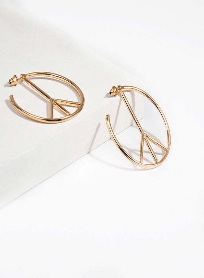 JinYu Peace Sign Symbol Geometric Stud Earrings Jewelry Minimalist Big Round Hoop Statement Earrings for Women (Gold) - Image 5