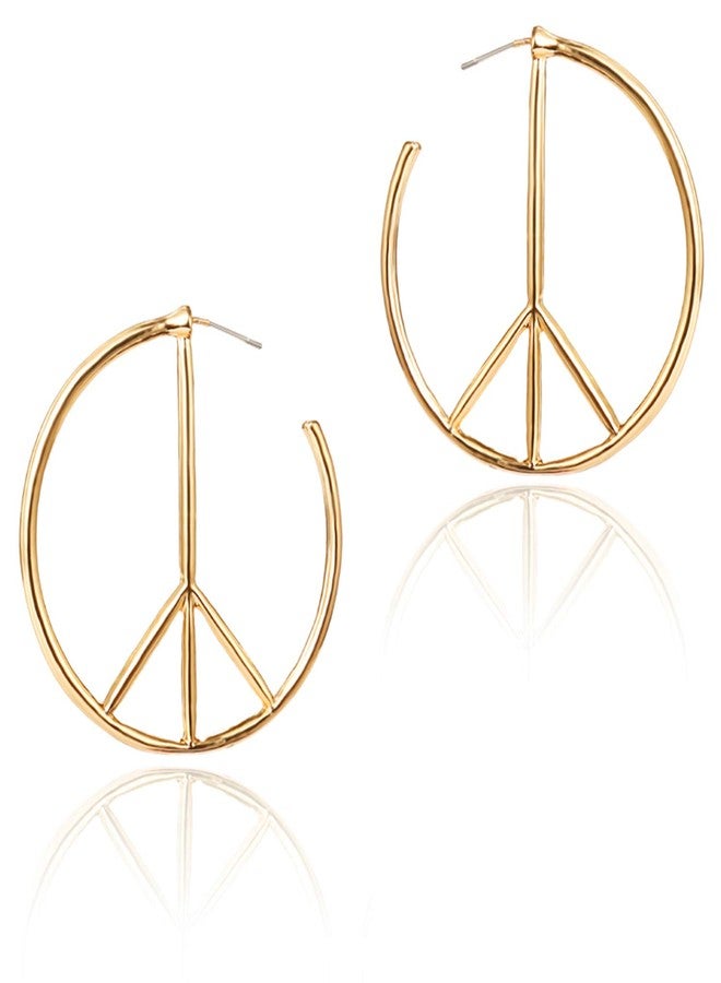 JinYu Peace Sign Symbol Geometric Stud Earrings Jewelry Minimalist Big Round Hoop Statement Earrings for Women (Gold) - Image 1