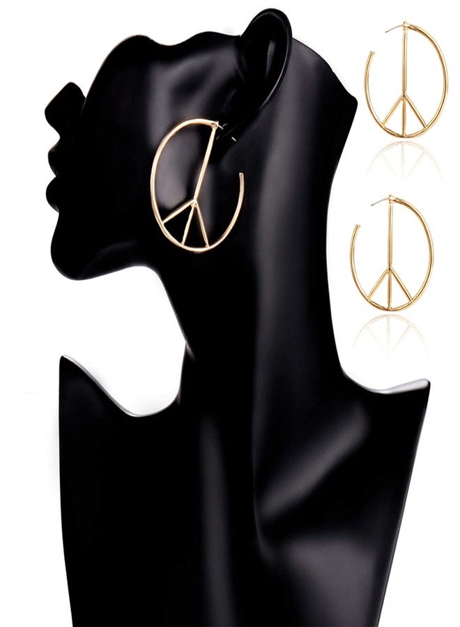 JinYu Peace Sign Symbol Geometric Stud Earrings Jewelry Minimalist Big Round Hoop Statement Earrings for Women (Gold) - Image 4