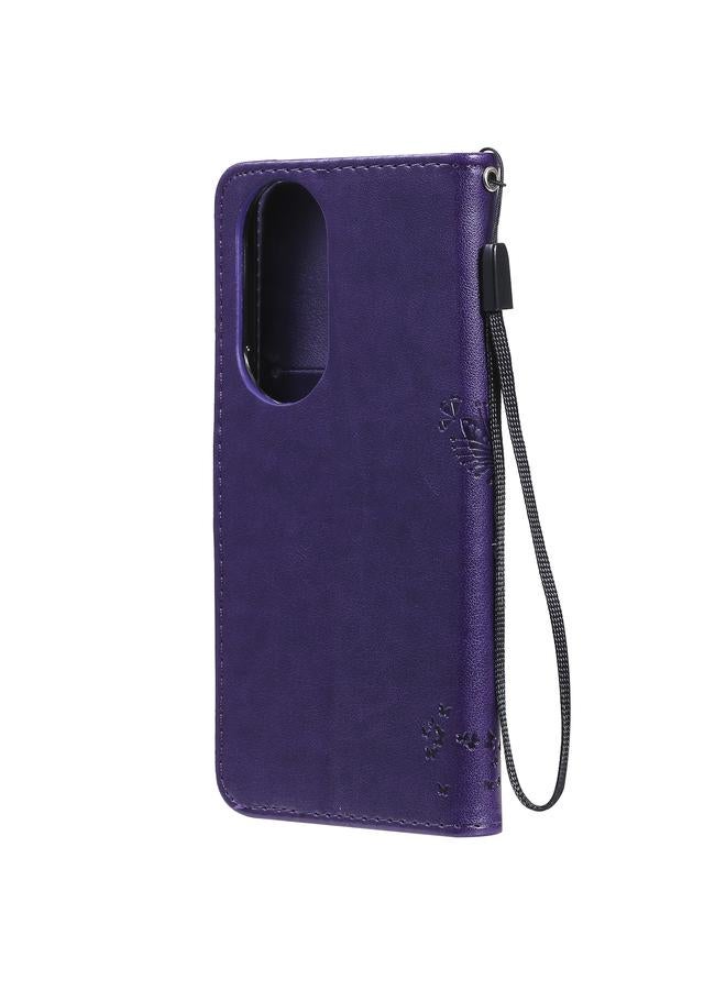 زبون جراب لهاتف Huawei P50 مطبوع عليه نقشة شجرة وقطط، مصنوع من جلد البولي يوريثان، مع حامل وفتحات للبطاقات ومحفظة وحبل تعليق - Image 3