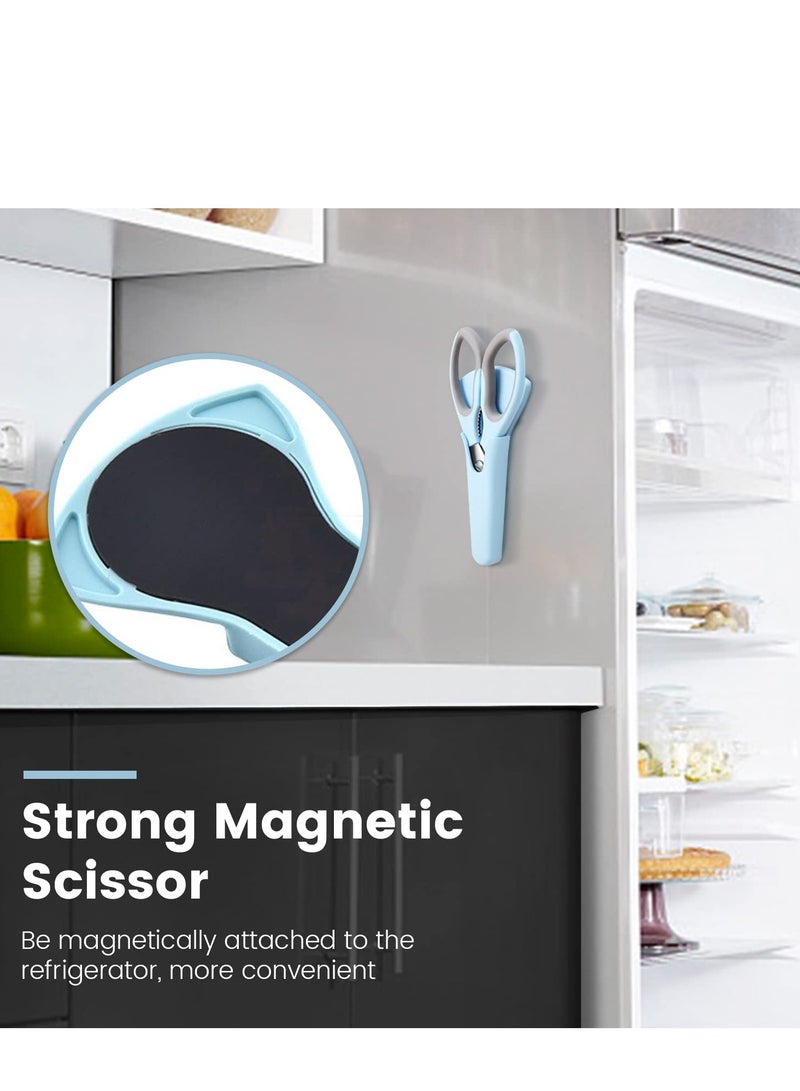 SYOSI Ultra Sharp Kitchen Scissors with Magnetic Holder, Heavy Duty Kitchen Shears Meat Scissors, Multifunctional Stainless Steel Cooking Poultry Scissors for Household School Picnic(Blue) - Image 2