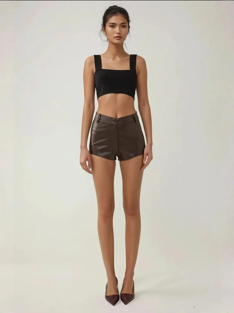 هيكاب شورتات قصيرة ضيقة من الجلد الصناعي