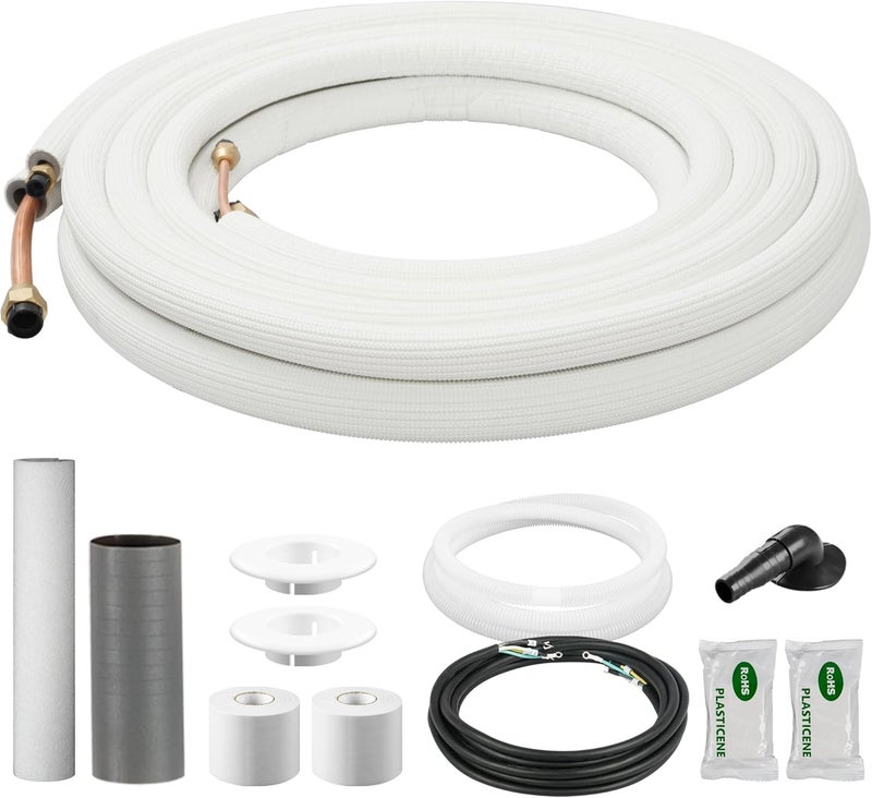 della 10 Ft Mini Split Line Set, Includes 1/4" & 1/2" O.D. Copper Pipes with Flared Nuts and a 3/8" Thick White PE Insulated Coil, Perfect for Mini Split AC and other HVAC Systems - Image 1