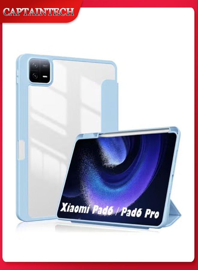 Captaintech Xiaomi Pad 6/Pad 6 Pro Case (11-inch 2023) – Slim Trifold Stand Cover with Pencil Holder u0026 Clear Transparent Back - Image 1