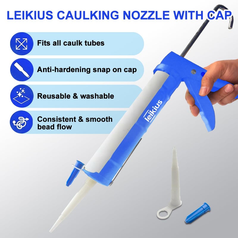 Leikius Caulk Gun Kit Smooths No-drip Silicone Caulking Gun and Caulking Tools, Sealant Tools Grout Scraper For Kitchen Bathroom Sink Joint,With Gift Box Works 10OZ Tubes blue - Image 5