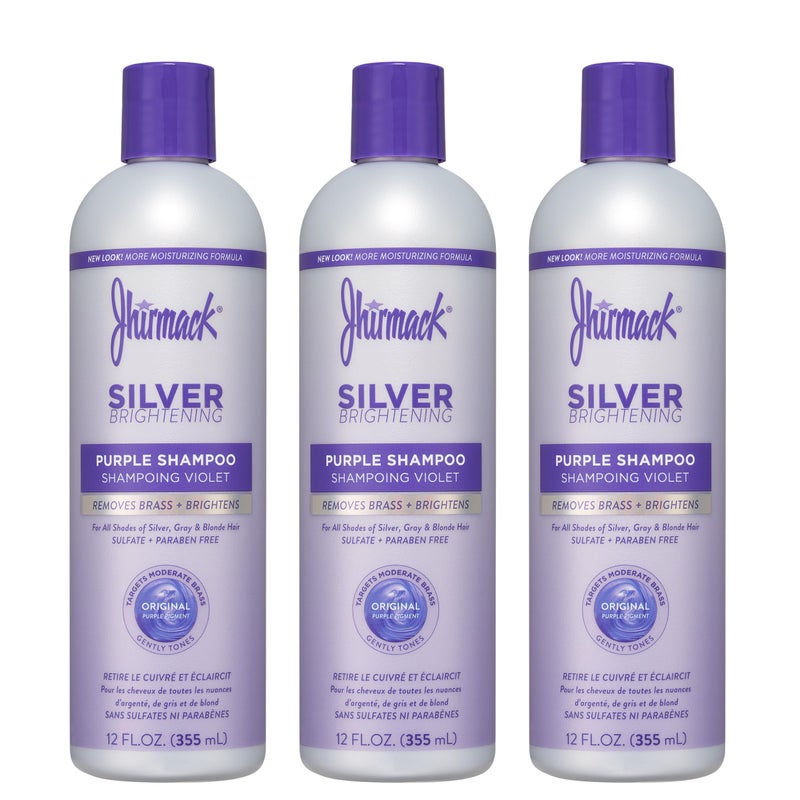 Jhirmack Silver Brightening Purple Shampoo Set of 3 for all types of silver, grey, and blonde hair - Image 1