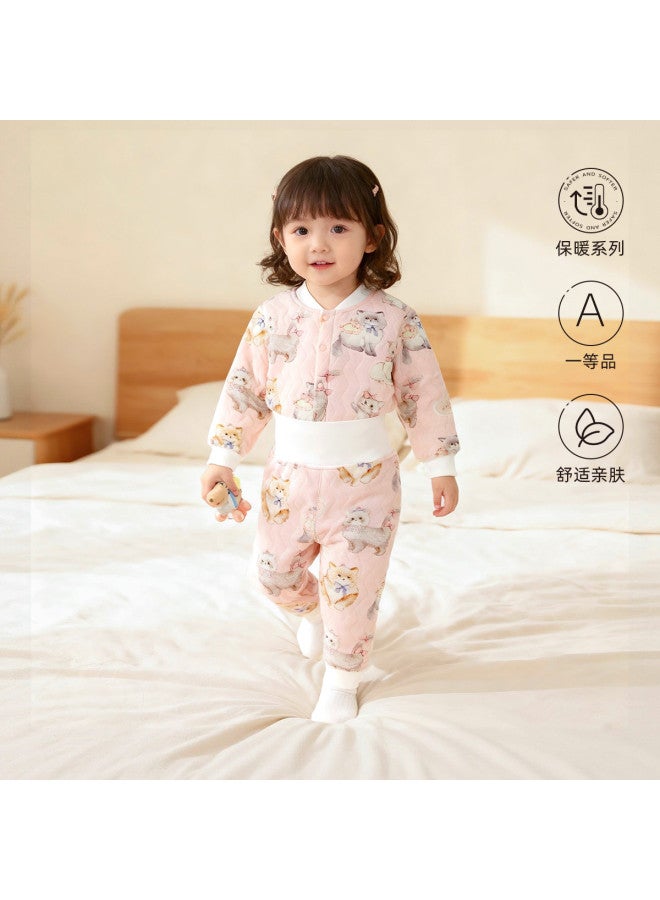 YISHUANGER Baby Warm Underwear Set Children's Three-layer Cotton Padded Thickened Thermal Underwear Boys Girls Separated Pajamas - Image 2