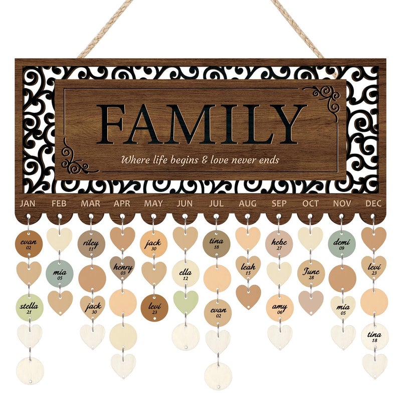 KAIRNE KAlRNE Vintage Family Birthday Board,Rustic Farmhouse Anniversary Board,Wooden Family Birthday Reminder Calendar Wall Hanging DIY Birthday Tracker Plaque Wall Art,Mother's Day Gift for Mom Grandma - Image 1