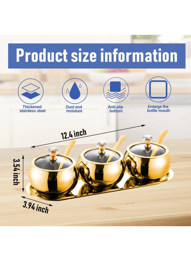 KEJJRIUTN 304 Stainless Steel Seasoning Containers Set, Condiment Jar Spice Container with Lid Spoon and Tray - Image 2