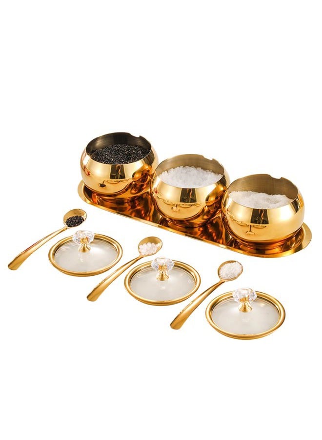KEJJRIUTN 304 Stainless Steel Seasoning Containers Set, Condiment Jar Spice Container with Lid Spoon and Tray - Image 1