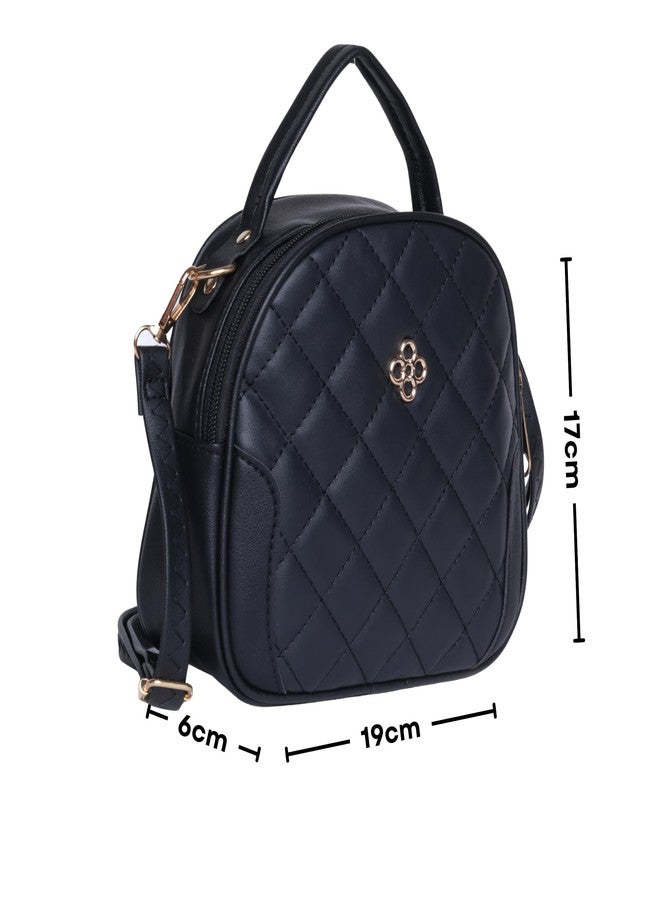 SANTORINI Aria Quilted Women Sling Bag | Compact PU Leather Handbag with Adjustable Strap, 1 Zippered compartment with zipper pockets | sling for Party, causal, outing, dinner etc. (Black) - Image 2