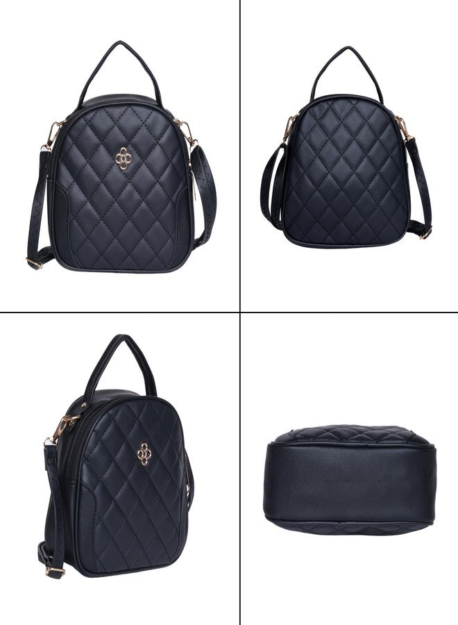 SANTORINI Aria Quilted Women Sling Bag | Compact PU Leather Handbag with Adjustable Strap, 1 Zippered compartment with zipper pockets | sling for Party, causal, outing, dinner etc. (Black) - Image 3