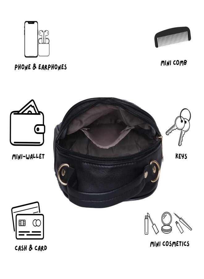 SANTORINI Aria Quilted Women Sling Bag | Compact PU Leather Handbag with Adjustable Strap, 1 Zippered compartment with zipper pockets | sling for Party, causal, outing, dinner etc. (Black) - Image 4