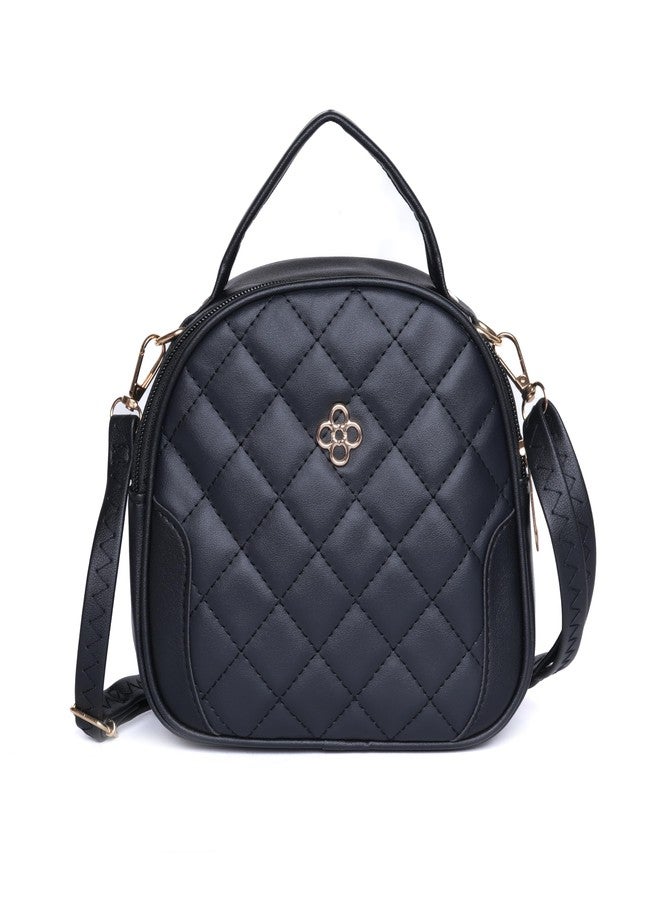 SANTORINI Aria Quilted Women Sling Bag | Compact PU Leather Handbag with Adjustable Strap, 1 Zippered compartment with zipper pockets | sling for Party, causal, outing, dinner etc. (Black) - Image 1