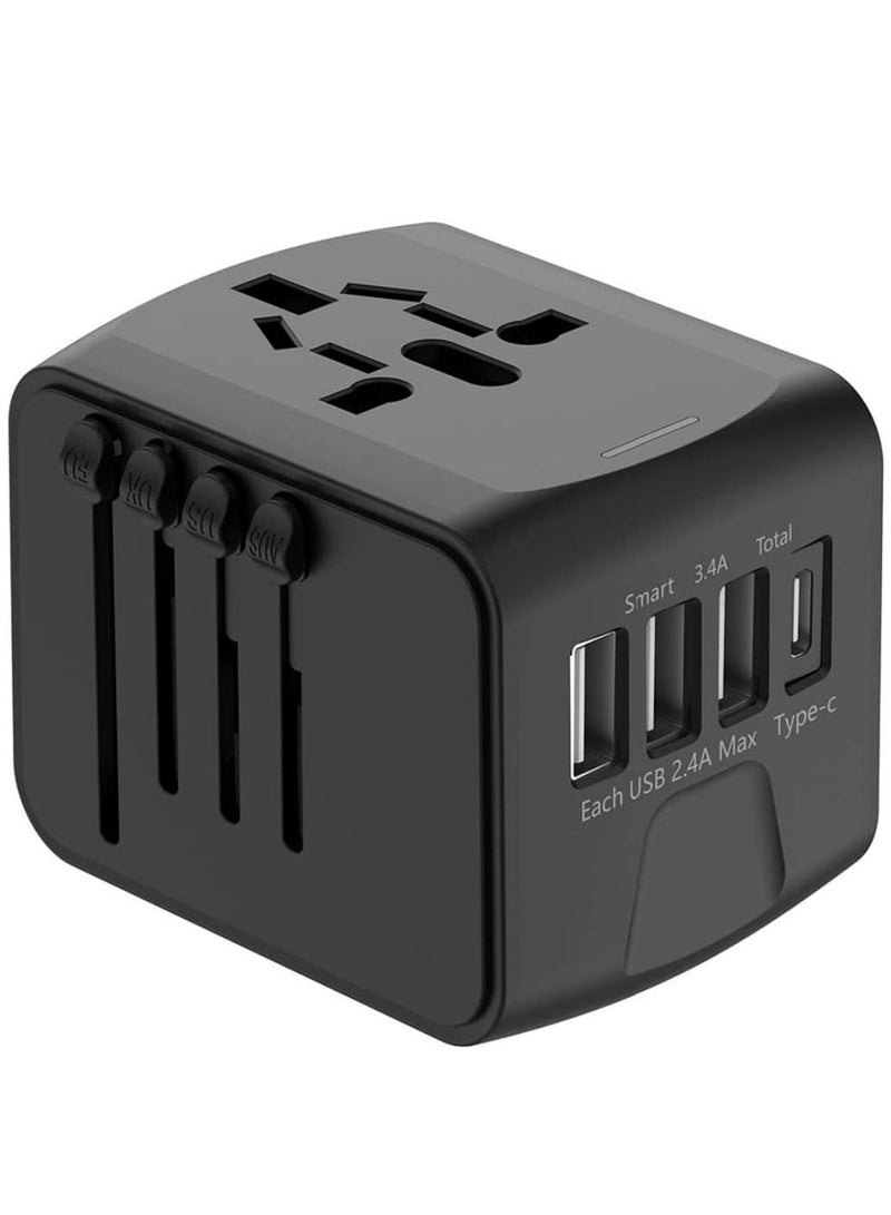 Universal Travel Adapter, International All in One Power Adapter with High Speed 3 USB & Type C Travel Charger, Travel Adapter for US EU UK AU (Black) - Image 1