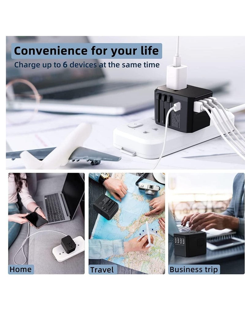 Universal Travel Adapter, International All in One Power Adapter with High Speed 3 USB & Type C Travel Charger, Travel Adapter for US EU UK AU (Black) - Image 4