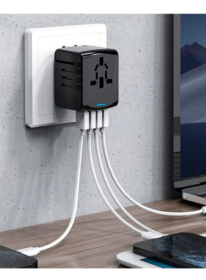 Universal Travel Adapter, International All in One Power Adapter with High Speed 3 USB & Type C Travel Charger, Travel Adapter for US EU UK AU (Black) - Image 2