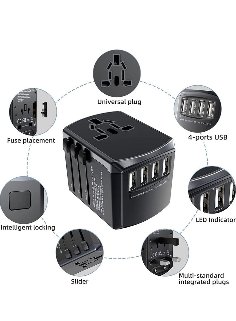 Universal Travel Adapter, International All in One Power Adapter with High Speed 3 USB & Type C Travel Charger, Travel Adapter for US EU UK AU (Black) - Image 3