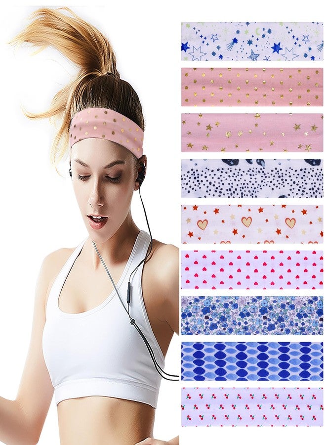 HAUCA Non-Slip Headbands for Women Men with Rubber Grip, 2.5 Inch Wide Quick Dry Hair Headband, Sweat Wicking Stretchy Soft Design, 9 Pack, for Sports Yoga Running Gym - Image 1