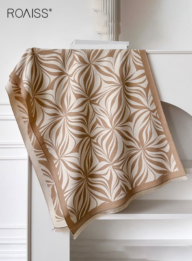 رويس شال بوليستر نسائي بتصميم قابل للعكس يتميز بنمط مطبوع بزخارف بسيطة مستوحاة من الطراز القديم. سميك للدفء. إكسسوار أساسي لتدفئة الرقبة في البيئات المكيفة في الخريف والشتاء. - Image 2