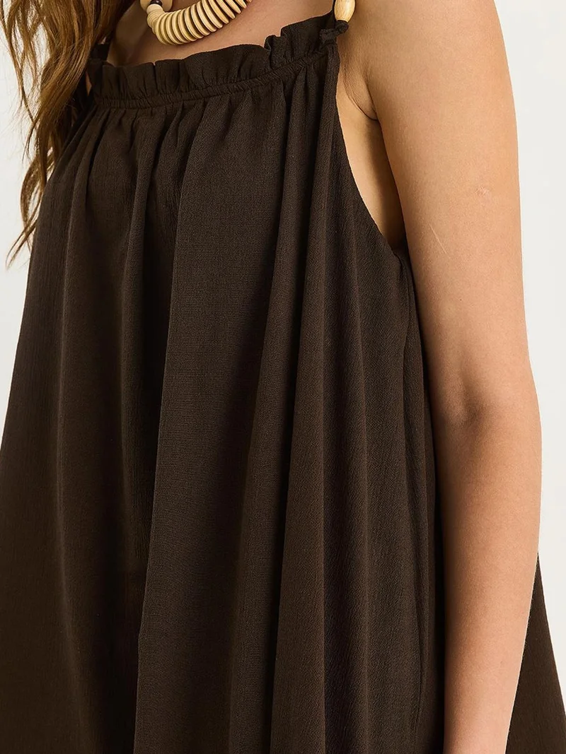 Bianco Lucci Walnut Brown LUCCI Maxi Dress with Ruffle Detail for Women | Best Price UAE
