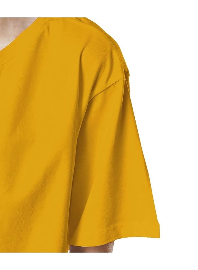 OPLU Store Women's Oversized Graphic Printed T-Shirts. 100% Cotton, Loose Tshirt, Casual, Drop Shoulder, Yellow, M - Image 2