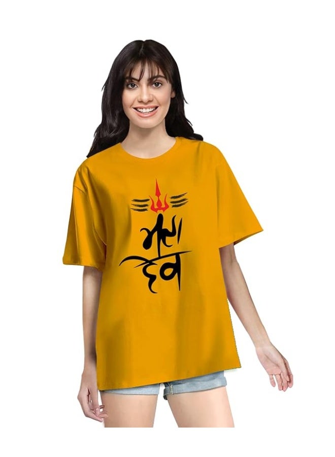 OPLU Store Women's Oversized Graphic Printed T-Shirts. 100% Cotton, Loose Tshirt, Casual, Drop Shoulder, Yellow, M - Image 1