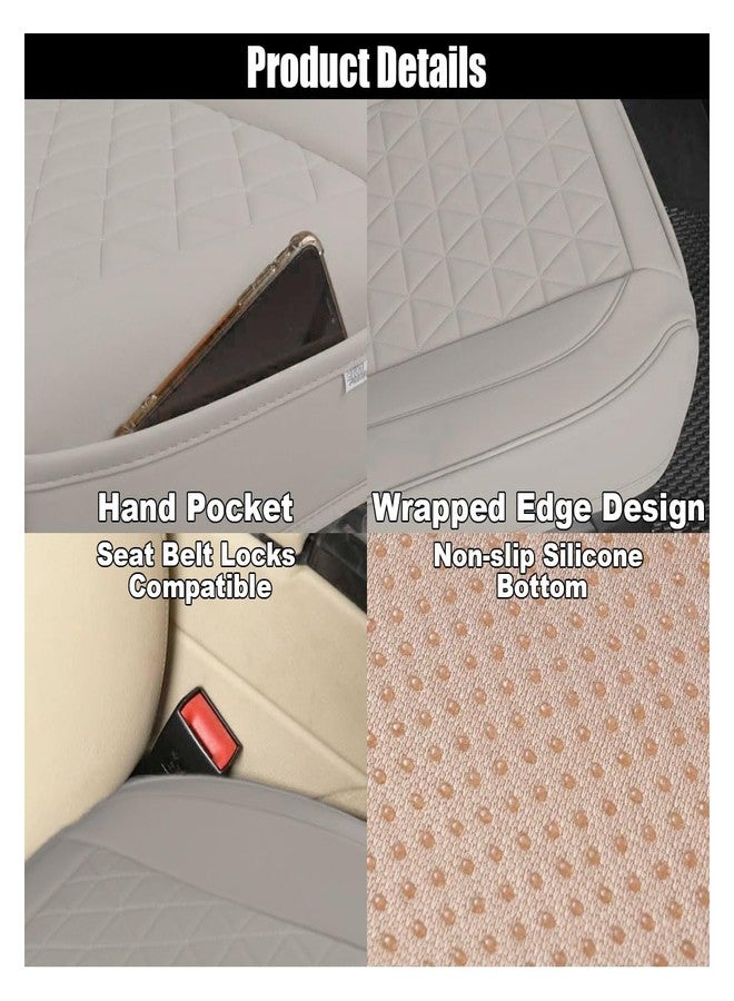 GLSOWEE Leather Car Seat Cover, Auto Front Bottom Seat Cover Luxury Car Seat Protector Anti-Slip Waterproof Cushion Cover with Storage Pocket, for Most Cars, Trucks, SUVs (Grey) - Image 3