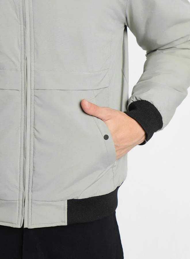 Dennis Lingo Cement Regular Fit Men's Solid Rib Collar Full Sleeves Polyester Jacket with Zipper Closure