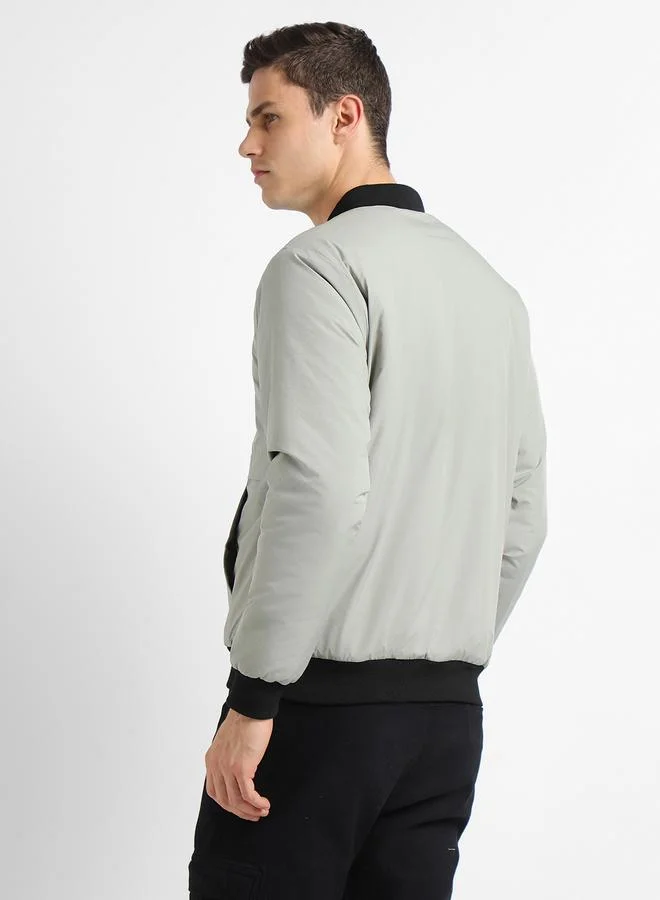 Dennis Lingo Cement Regular Fit Men's Solid Rib Collar Full Sleeves Polyester Jacket with Zipper Closure