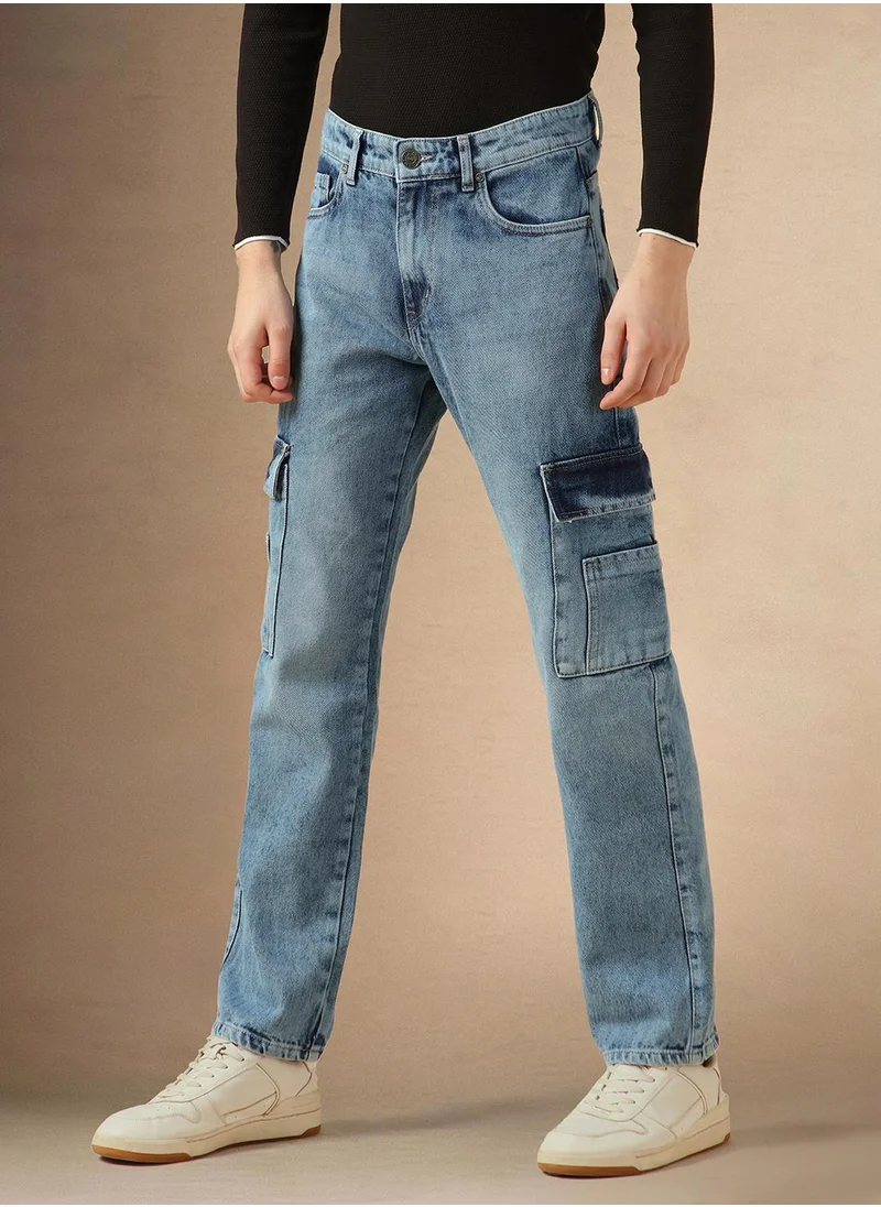 دينيس لينغو Men's Indigo 100% Cotton Solid Full Length Relaxed Fit Jeans