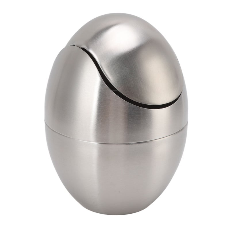 Desktop Trash Can Stainless Steel Egg Shape Mini Countertop Waste Bin with Swing Lid for Bathroom Bedroom - Image 5