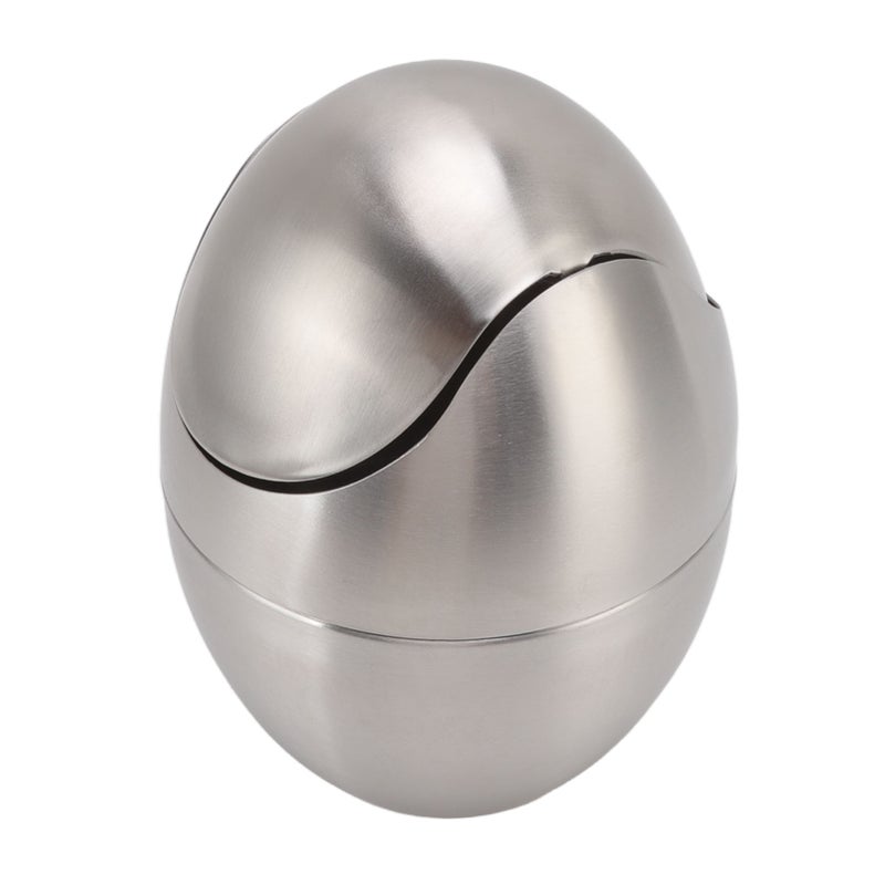 Desktop Trash Can Stainless Steel Egg Shape Mini Countertop Waste Bin with Swing Lid for Bathroom Bedroom - Image 2