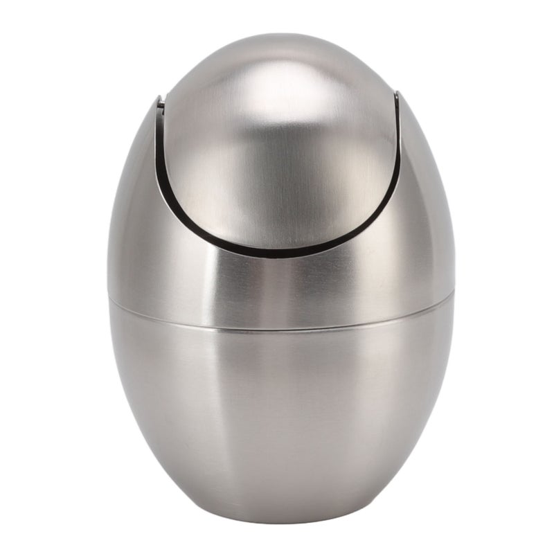 Desktop Trash Can Stainless Steel Egg Shape Mini Countertop Waste Bin with Swing Lid for Bathroom Bedroom - Image 1