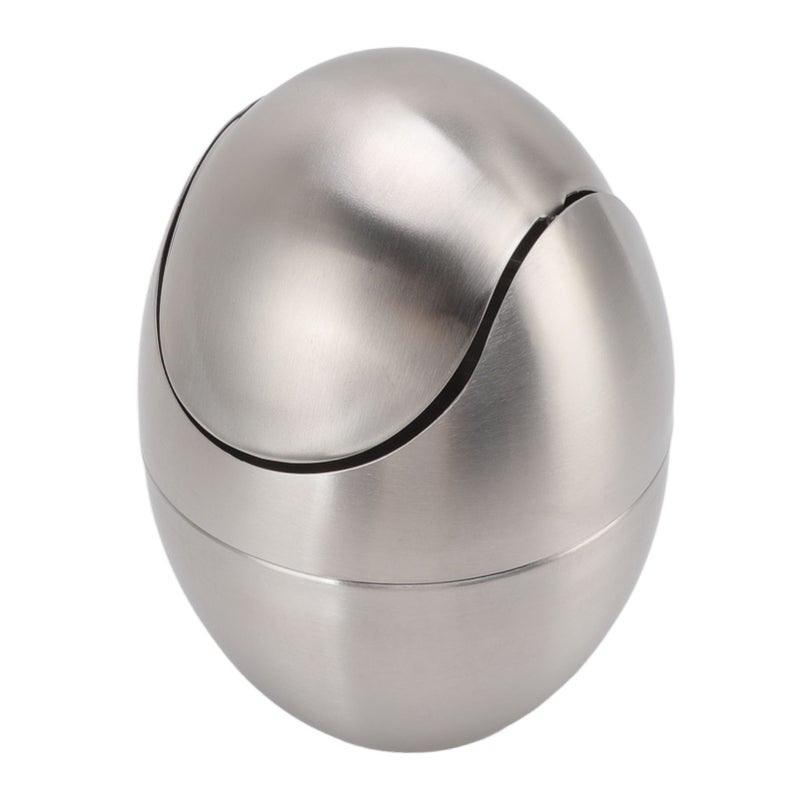 Desktop Trash Can Stainless Steel Egg Shape Mini Countertop Waste Bin with Swing Lid for Bathroom Bedroom - Image 3